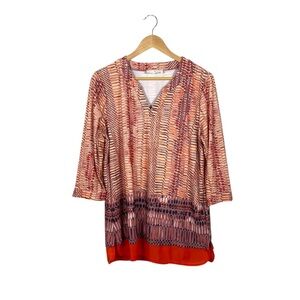 NWOT Pfeffinger Women’s Geometric Tunic Blouse in Orange Multi Size L (IT 48)
